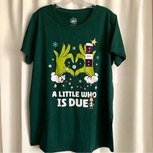The Grinch "A Little Who is Due" Maternity Graphic T-shirt Green 2XL 20 NWT